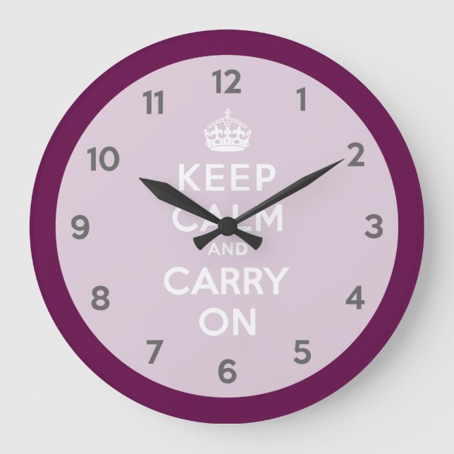 Keep Calm and Carry On Passionate Purple Große Wanduhr (Vorderseite)