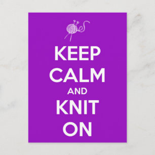 Keep Calm and Knit On Fuschia Postkarte