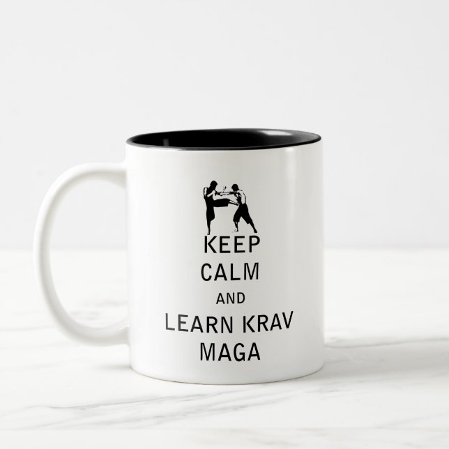Keep Calm and Learn Krav Maga Zweifarbige Tasse (Links)