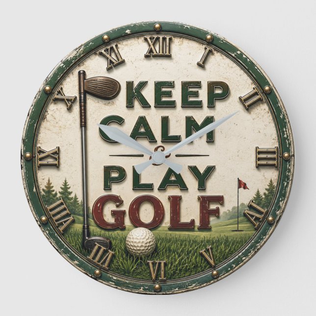 Keep Calm and Play Golf Große Wanduhr (Vorderseite)
