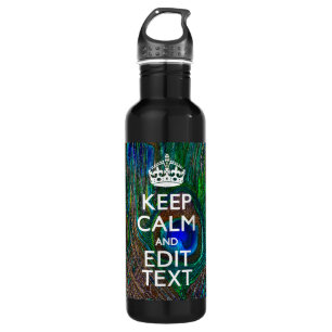 Keep Calm And Your Text on Peacock Feathers Trinkflasche