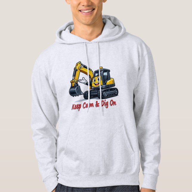 Keep Calm Dig On Cute Excavator Men's Hoodie (Vorderseite)
