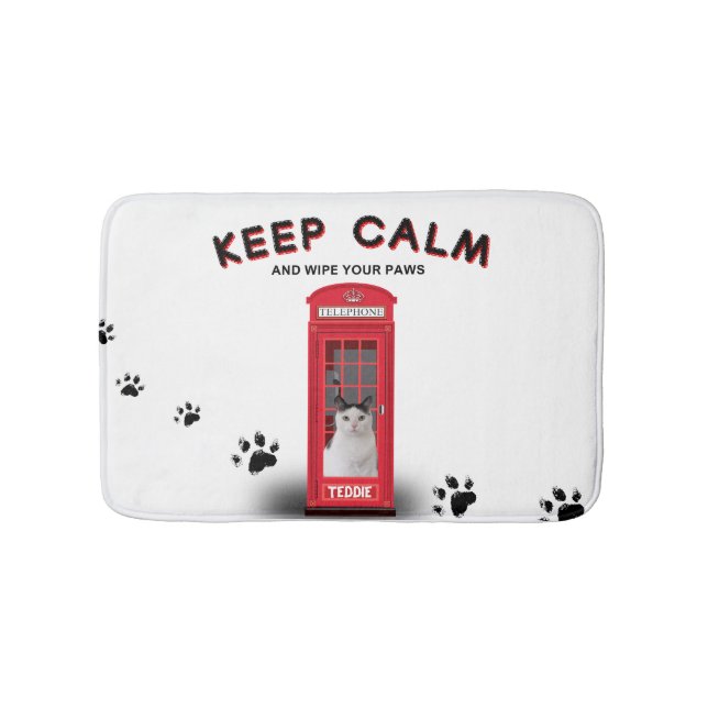 'Keep Calm' Red Phone Booth customizable Badematte (Vorderseite)