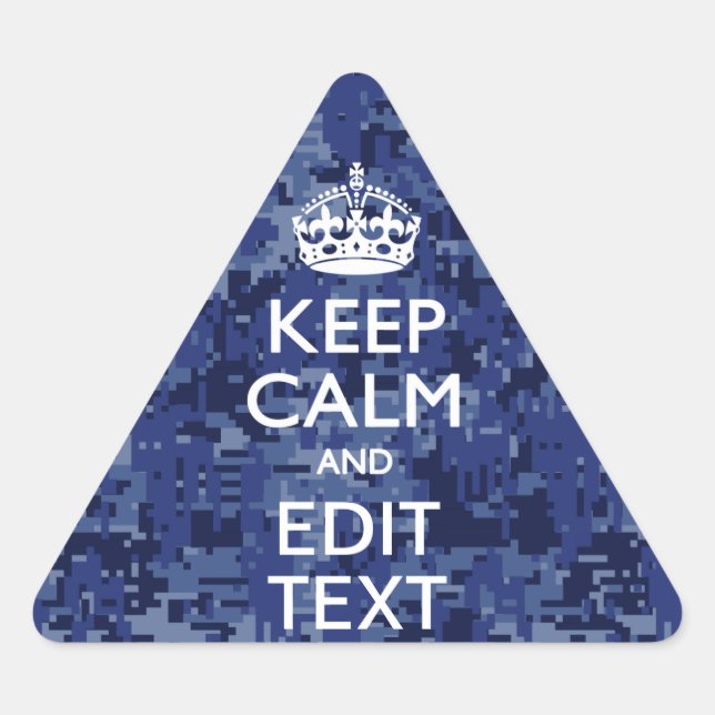 Keep Calm Your Text on Blue Digital Tarnung Dreieckiger Aufkleber (Vorderseite)