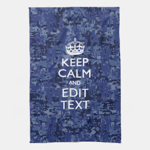 Keep Calm Your Text on Blue Digital Tarnung Küchentuch