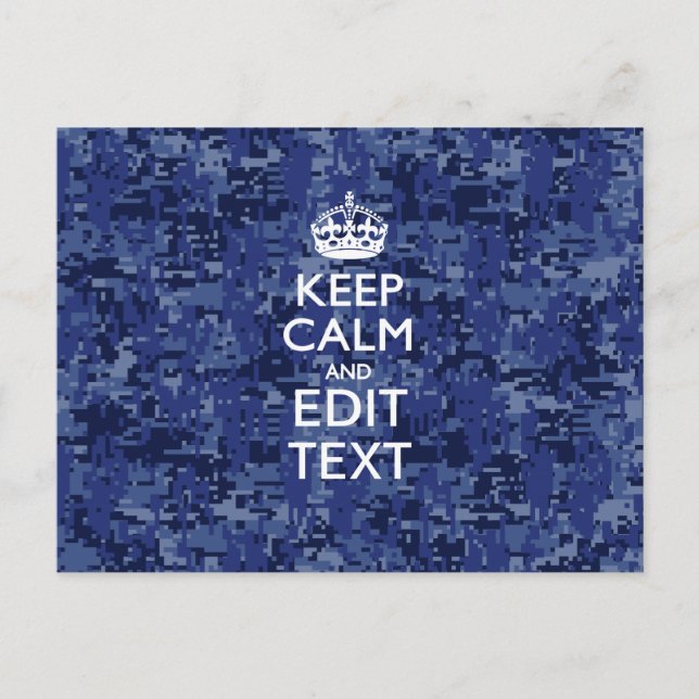Keep Calm Your Text on Blue Digital Tarnung Postkarte (Vorderseite)