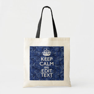 Keep Calm Your Text on Blue Digital Tarnung Tragetasche