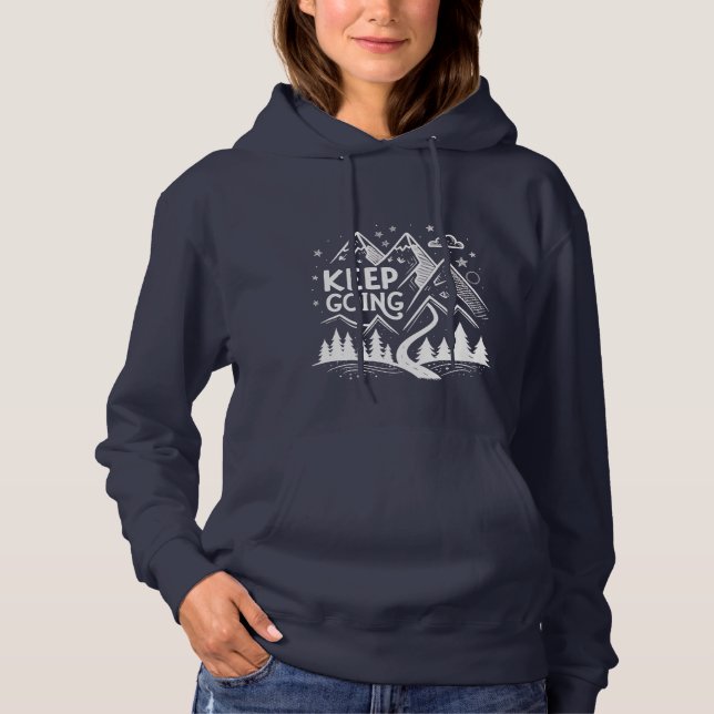 Keep Going Mountain Hoodie – Handgezeichnete Geome (Vorderseite)