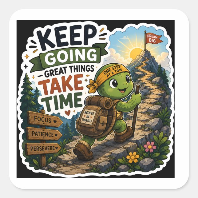 Keep Going – One Step at a Time Turtle Sticker (Vorderseite)