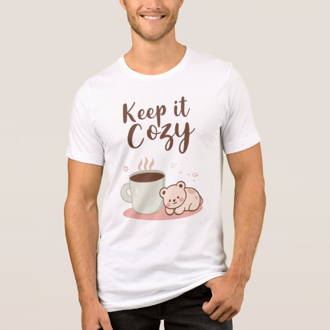 "Keep it Cozy" with Cute Bear and Hot Cocoa Tri-Blend Shirt (Vorderseite)