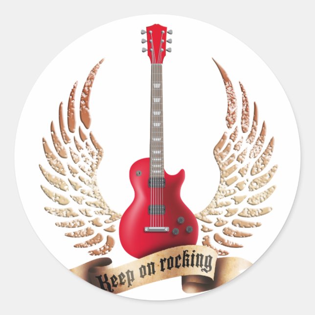 keep on rocking electric guitar wings runder aufkleber (Vorderseite)