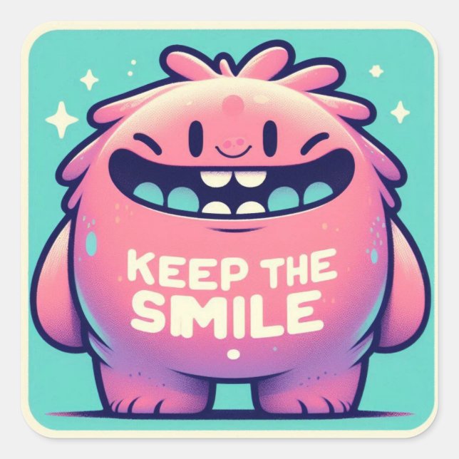 Keep the smile Monster Quadratischer Aufkleber (Vorderseite)