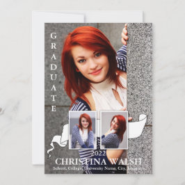 Keepake 3 Foto White Ribbon Abschluss Einladung