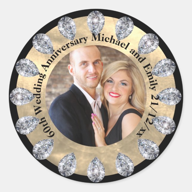 Keepake 60. Hochzeit Jubiläum FOTO DIAMOND Runder Aufkleber (Vorderseite)