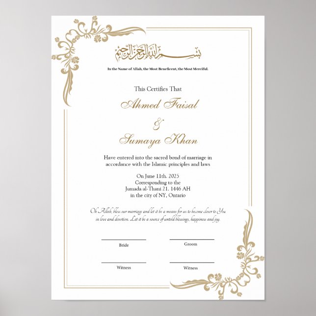 Keepake Elegant Frame Nikah Verträge Poster (Vorne)