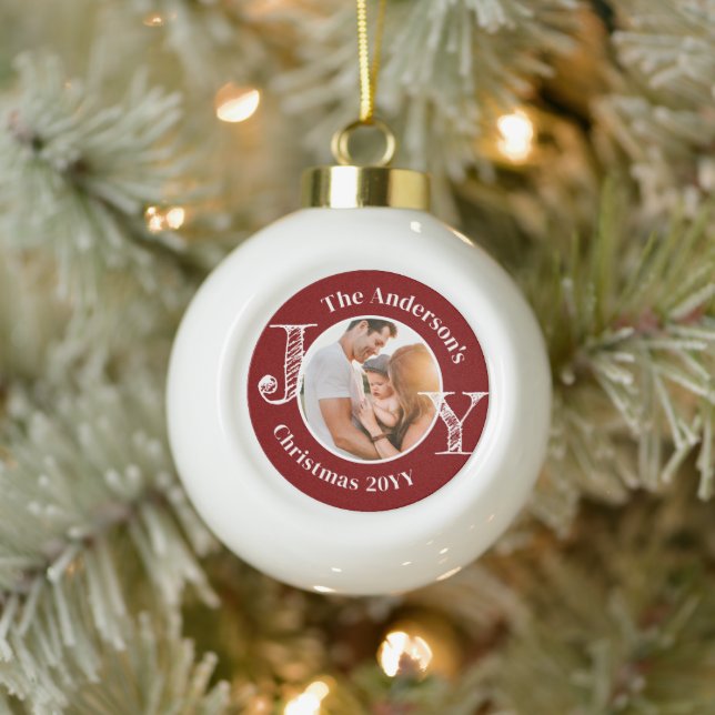 Keepake Familie Foto Freude Moderne Minimalistisch Keramik Kugel-Ornament (Baum)