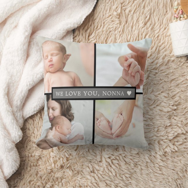 Keepake Foto Collage Personalisiert Grau Kissen (Decke)