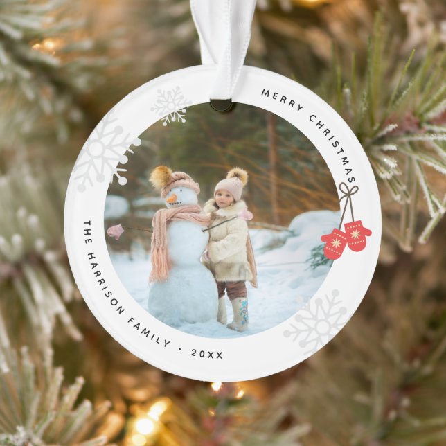Keepake Modern Red Mittens Foto Acryl Ornament (Baum)