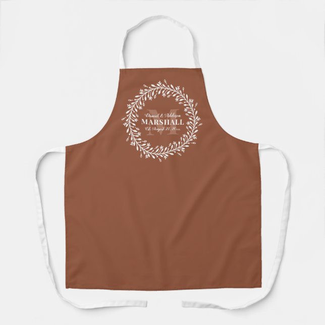 Keepake Newlyly Couple Orange Wreath Monogram Schürze (Vorderseite)