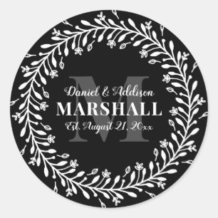 Keepake Newlyly Couple Wreath Monogram Name Runder Aufkleber