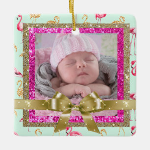 Keepake Pink und Aquamarin Flamingo Ornament New B