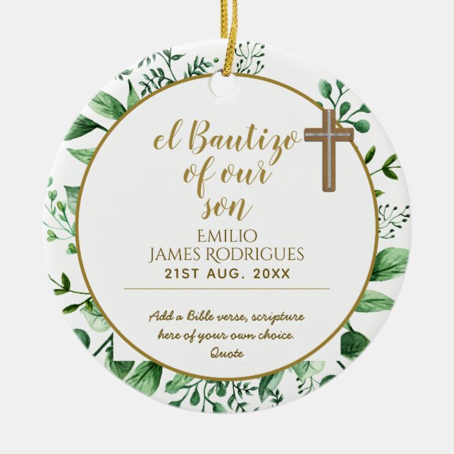 Keepake Taufe BAUTIZO Gift Gold mit Schrift Keramik Ornament (Vorne)