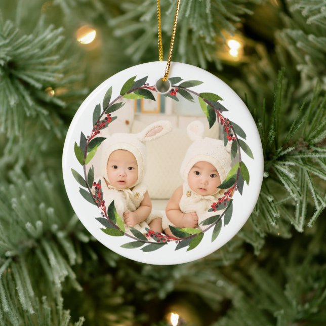 Keepake Twins Foto des ersten Weihnachtskrieges Keramik Ornament (Baum)