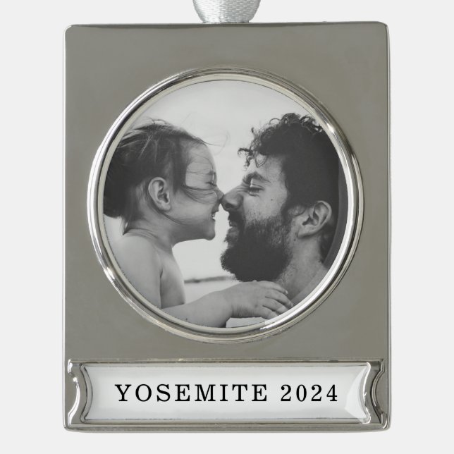 Keepake Weihnachts-Foto Banner-Ornament Silber (Vorderseite)