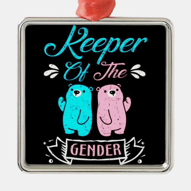 Keeper of the Gender Pink and Blue Teddy Bear Ornament Aus Metall (Vorne)