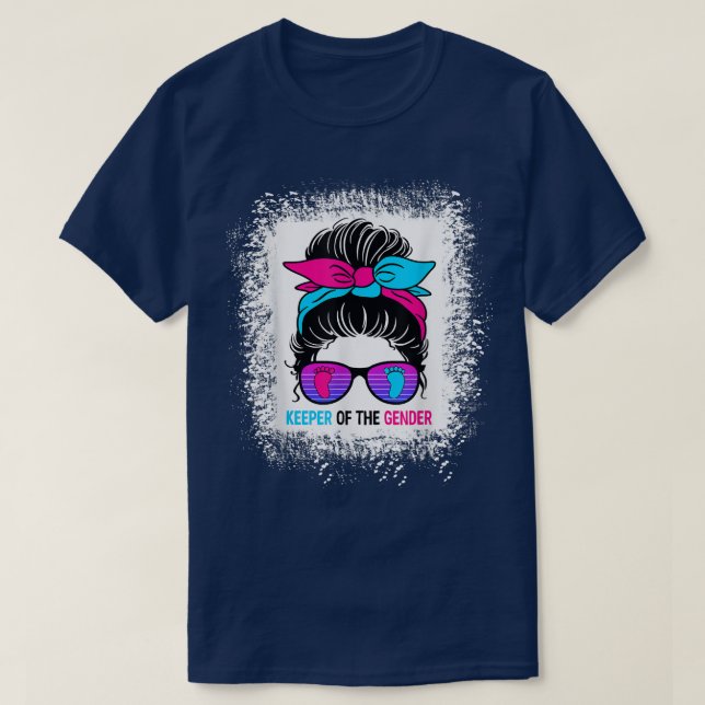 Keeper of the Gender Reveal Messy Bun Baby Announc T-Shirt (Design vorne)