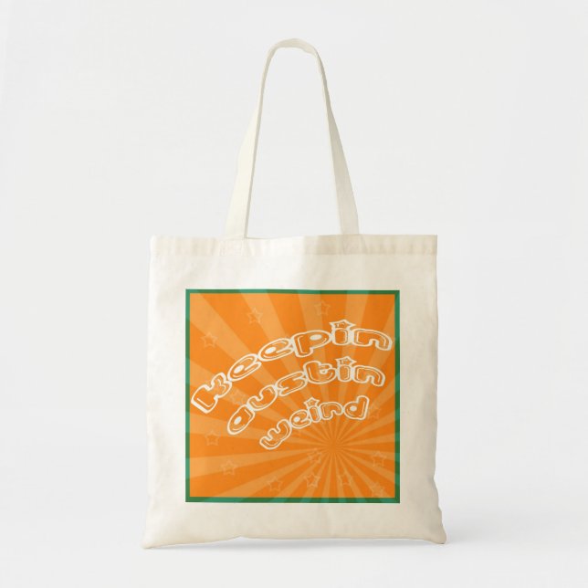 Keepin Austin komisch mit Orange Sunburst Tragetasche (Vorne)