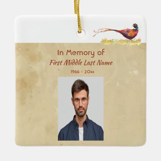 Keepsake Memorial Photo Invite Pheasant Bird Art Keramikornament (Vorderseite)