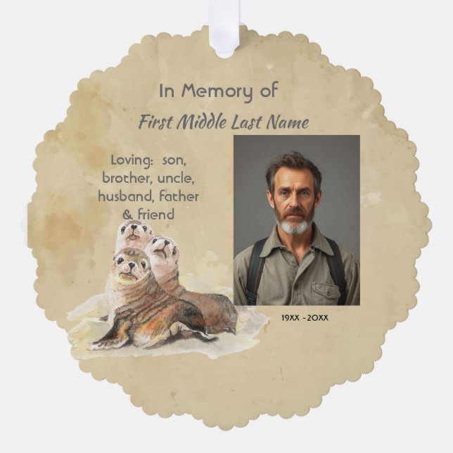 Keepsake Memorial Watercolor Seals Animals Ornament Karte (Vorderseite)