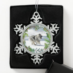 Kees laufen im Schnee Weihnachtsschmuck Schneeflocken Zinn-Ornament