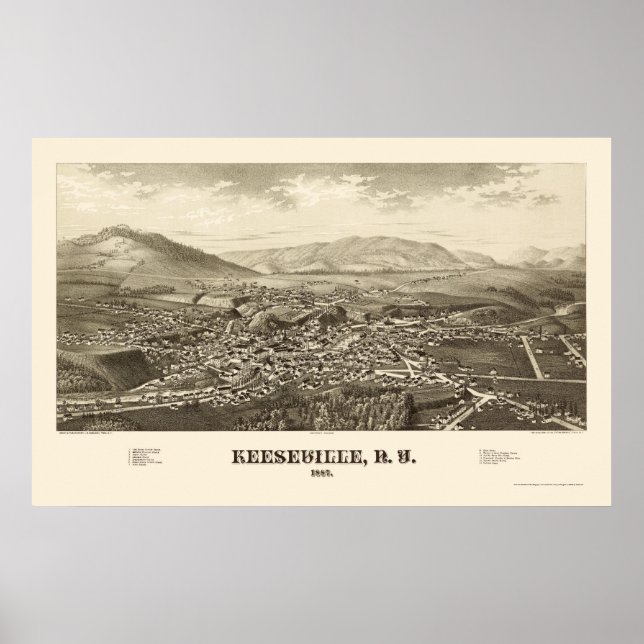 Keeseville, New York Panoramic Map - 1887 Poster (Vorne)