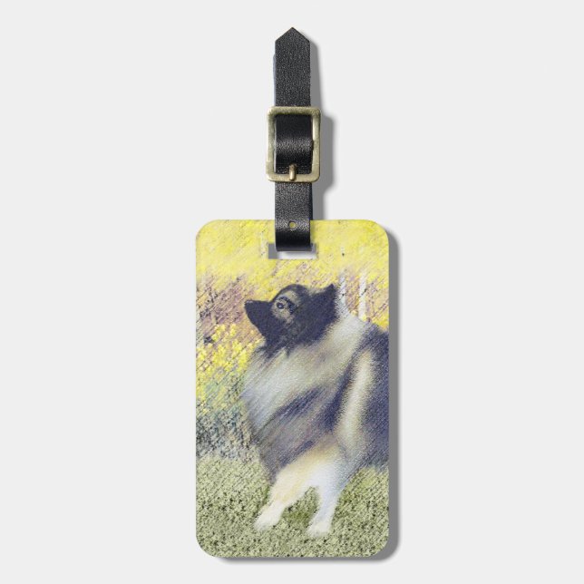 Keeshond Aspen Painting - Niedliche Originalkunst Gepäckanhänger (Vorderseite vertikal)