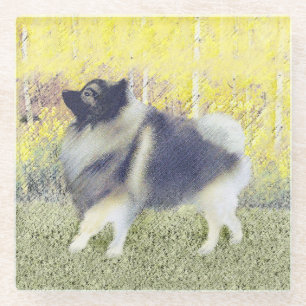 Keeshond Aspen Painting - Niedliche Originalkunst Glasuntersetzer