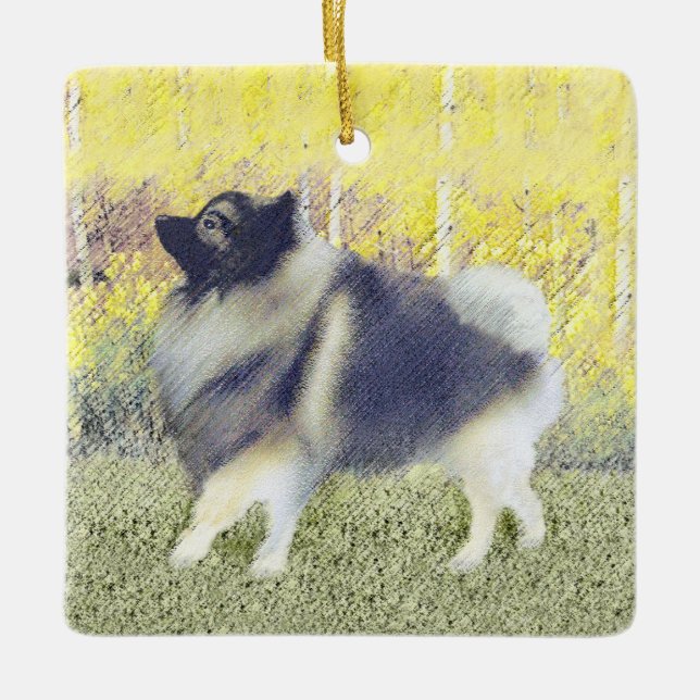 Keeshond Aspen Painting - Niedliche Originalkunst Keramikornament (Vorderseite)