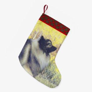 Keeshond Aspen Painting - Niedliche Originalkunst Kleiner Weihnachtsstrumpf