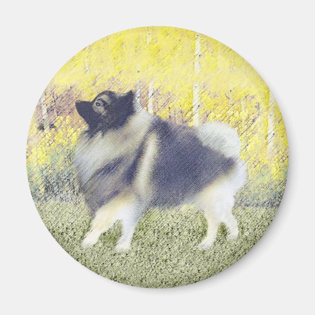 Keeshond Aspen Painting - Niedliche Originalkunst Magnet (Vorne)