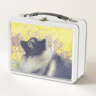 Keeshond Aspen Painting - Niedliche Originalkunst Metall Brotdose