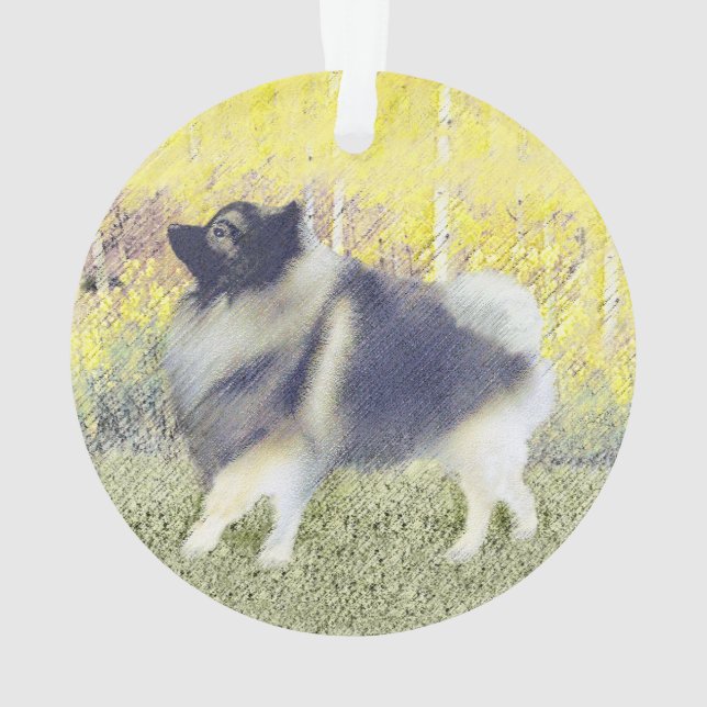 Keeshond Aspen Painting - Niedliche Originalkunst Ornament (Rückseite)