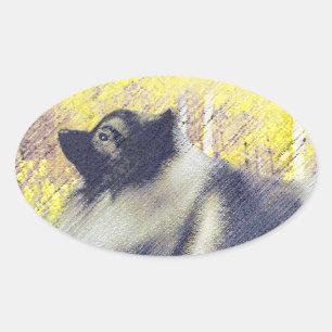 Keeshond Aspen Painting - Niedliche Originalkunst Ovaler Aufkleber