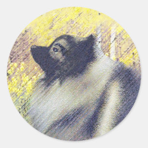 Keeshond Aspen Painting - Niedliche Originalkunst Runder Aufkleber