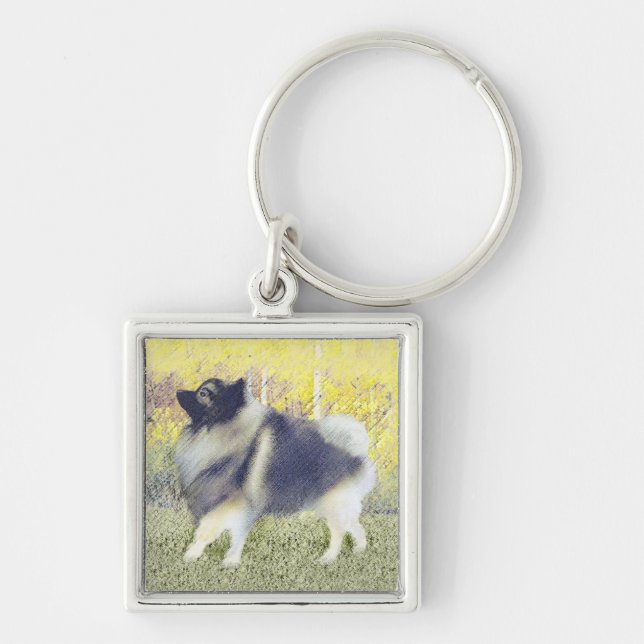 Keeshond Aspen Painting - Niedliche Originalkunst Schlüsselanhänger (Vorne)