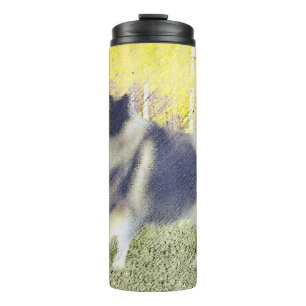 Keeshond Aspen Painting - Niedliche Originalkunst Thermosbecher
