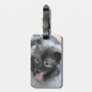 Keeshond Bailey Painting - Niedliche Original Dog Gepäckanhänger