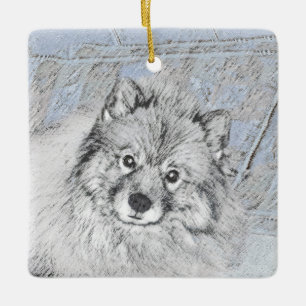 Keeshond Beth Painting - Cute Original Dog Art Keramikornament