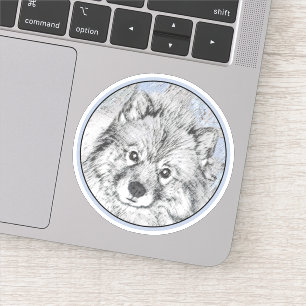 Keeshond Beth Painting - Niedliche Originalkunst d Aufkleber