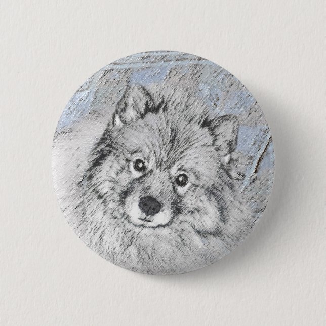 Keeshond Beth Painting - Niedliche Originalkunst d Button (Vorderseite)
